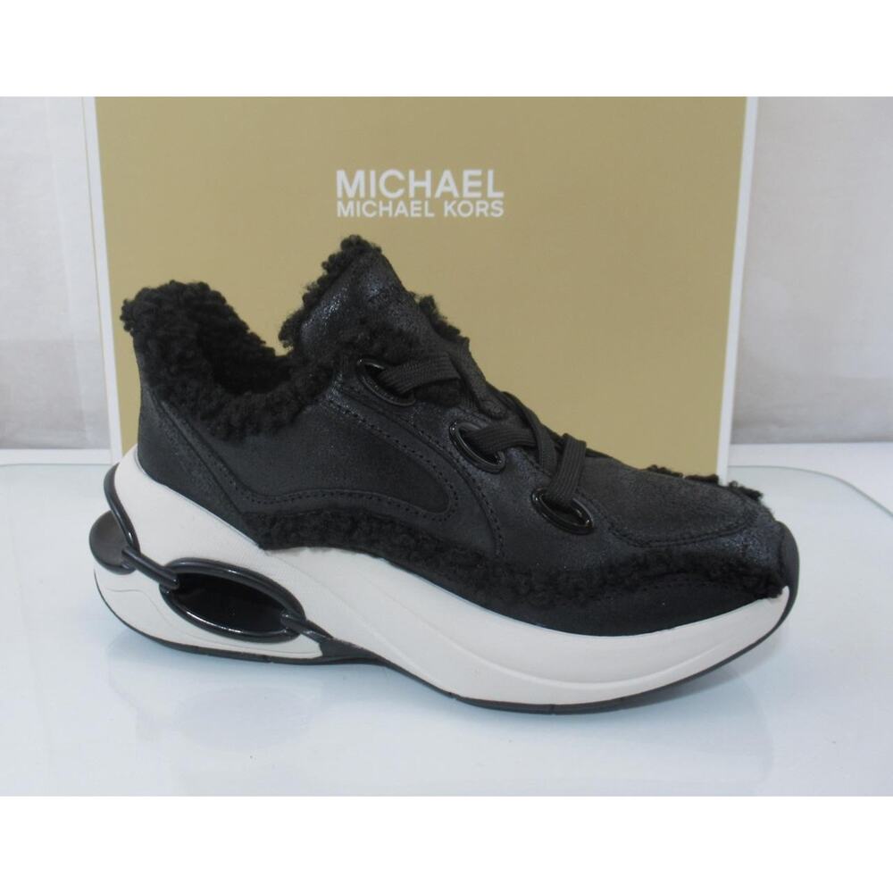 Michael Kors Size 7 Toni Trainer Lace Up Sneakers Distressed Bomba Leather Black